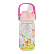 Load image into Gallery viewer, Children's water bottle with colorful design and pink handle on a white background