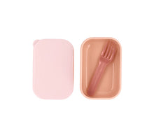 Load image into Gallery viewer, Pink and peach-colored lunch box with a fork on a white background