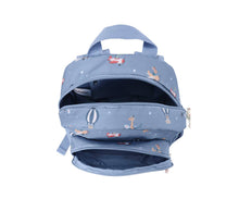 Load image into Gallery viewer, Blue children's backpack with animal pattern on a white background