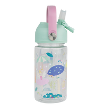 Load image into Gallery viewer, Children's water bottle with fairy design and pink straw lid on a white background