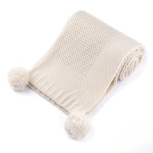 Load image into Gallery viewer, Personalised Baby knitted Wrap with Pom Poms – Cream, Pink, Blue