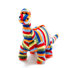 Load image into Gallery viewer, Colorful knitted dinosaur toy on a white background