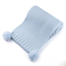 Load image into Gallery viewer, Personalised Baby knitted Wrap with Pom Poms – Cream, Pink, Blue