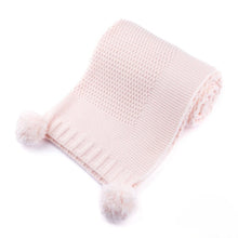 Load image into Gallery viewer, Personalised Baby knitted Wrap with Pom Poms – Cream, Pink, Blue