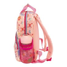 Load image into Gallery viewer, Pink children's backpack with a water bottle holder on a white background