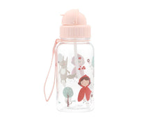 Load image into Gallery viewer, Clear water bottle with pink lid and character design on a white background