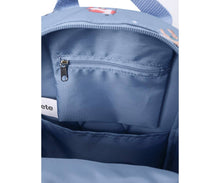 Load image into Gallery viewer, Close-up of a blue backpack with a zipper pocket on a white background